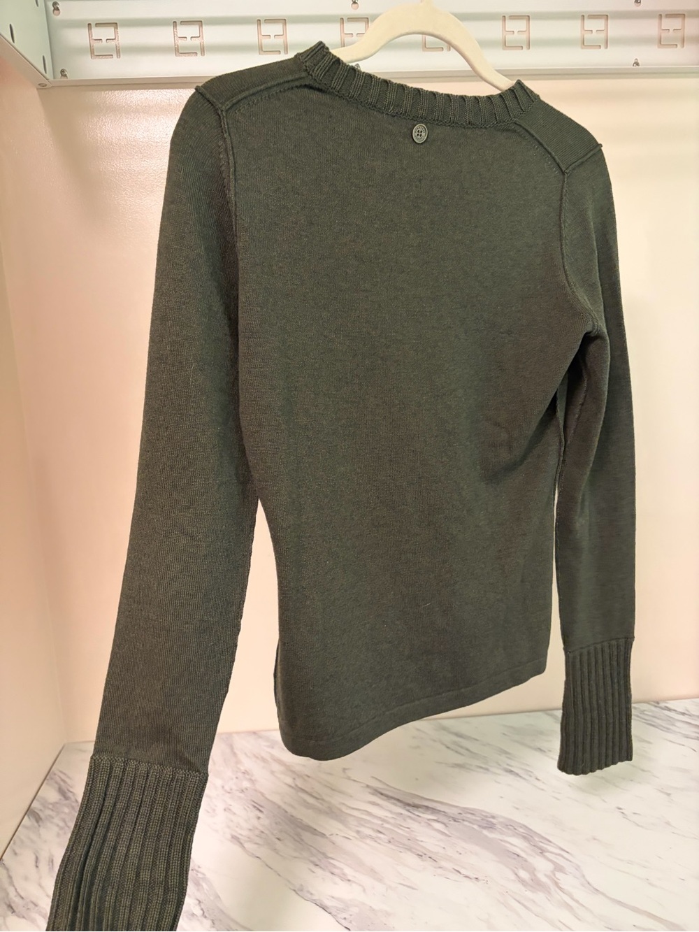 Burberry London Wool Silk Cashmere Olive Green Ribbed Knit Sweater Small - Picture 2 of 9
